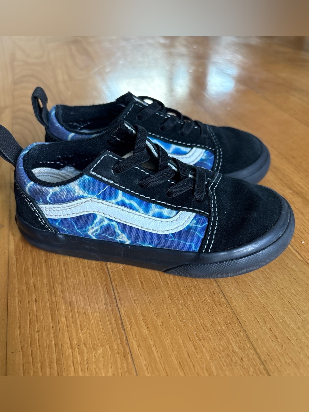 Vans Off The Wall Old Skool Sneakers Lightning Black Blue Toddler Shoes Sz 8